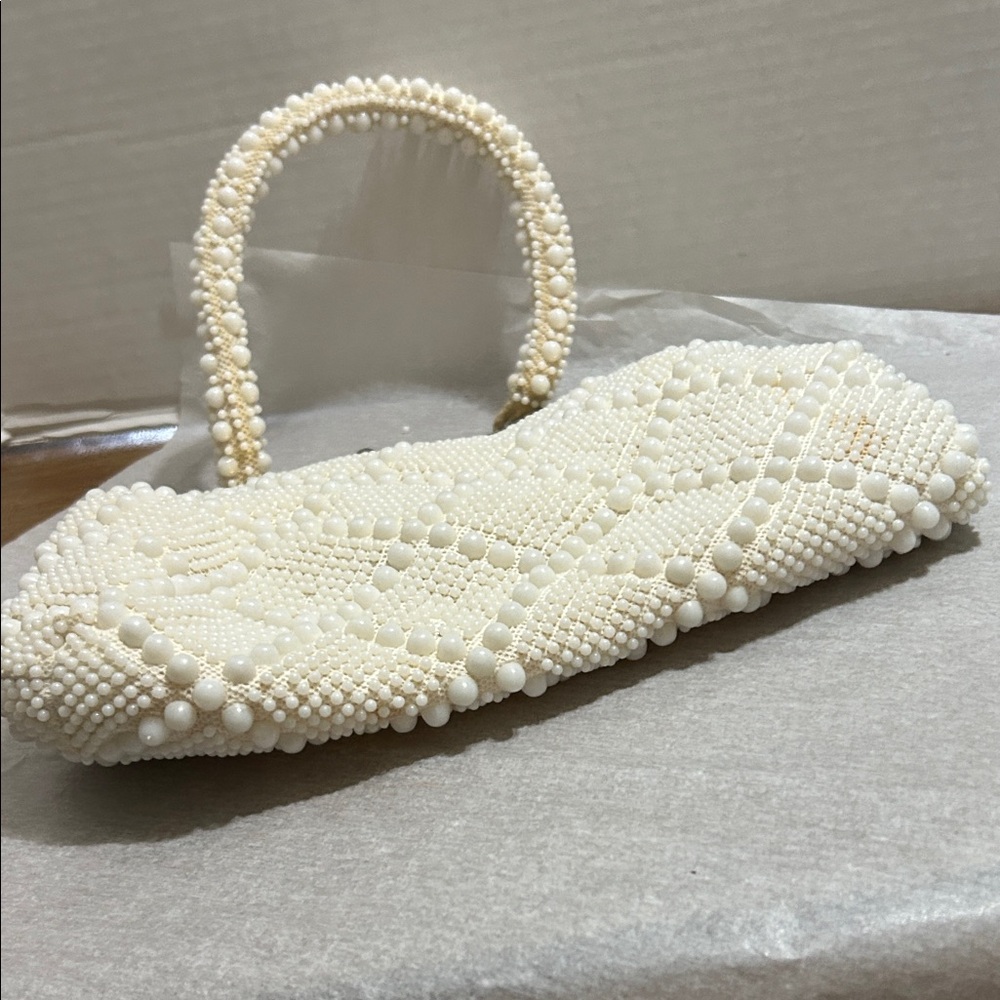 Ivory Beaded Top-Handle Evening Bag - Picture 8 of 12